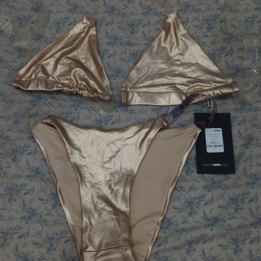 Treasure Hunt PVC Strap SunSuit | Rose Gold Bikini | Fashion Nova